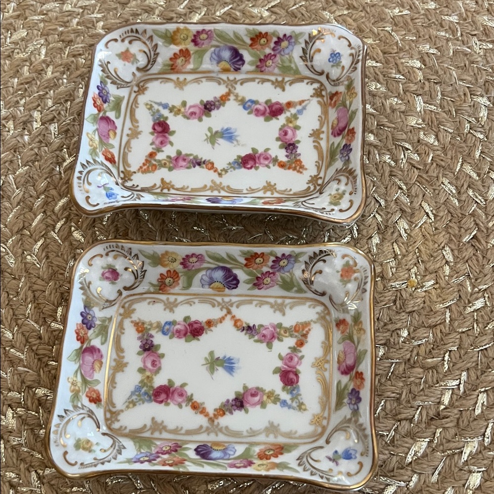 DRESDEN-GARLAND Floral Porcelain Trinket Dishes Vintage